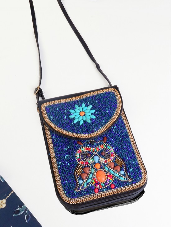 Hand-made Beaded Faux Leather Mini Purse